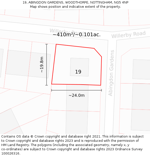 19, ABINGDON GARDENS, WOODTHORPE, NOTTINGHAM, NG5 4NP: Plot and title map