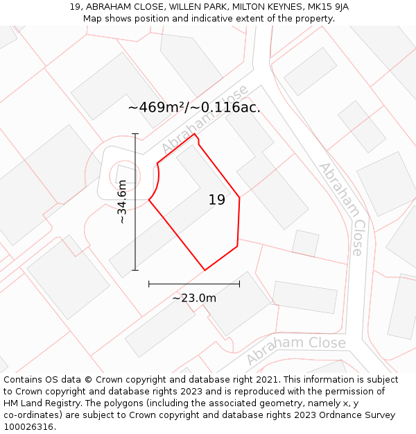 19, ABRAHAM CLOSE, WILLEN PARK, MILTON KEYNES, MK15 9JA: Plot and title map
