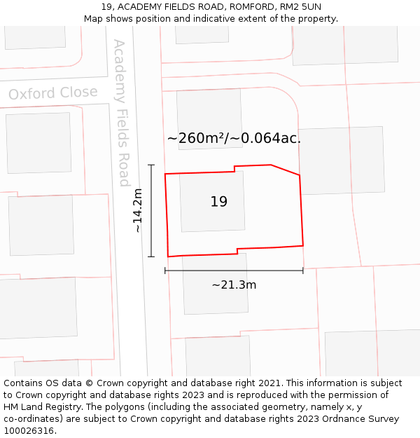 19, ACADEMY FIELDS ROAD, ROMFORD, RM2 5UN: Plot and title map