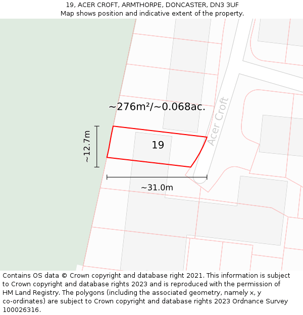 19, ACER CROFT, ARMTHORPE, DONCASTER, DN3 3UF: Plot and title map