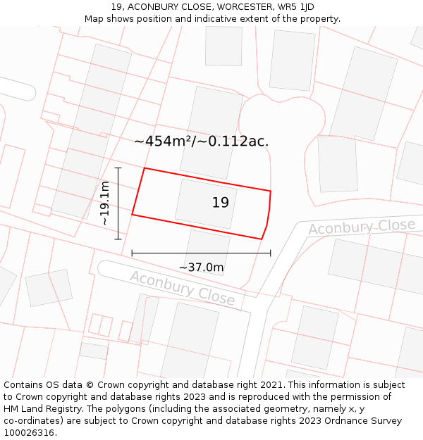 19, ACONBURY CLOSE, WORCESTER, WR5 1JD: Plot and title map