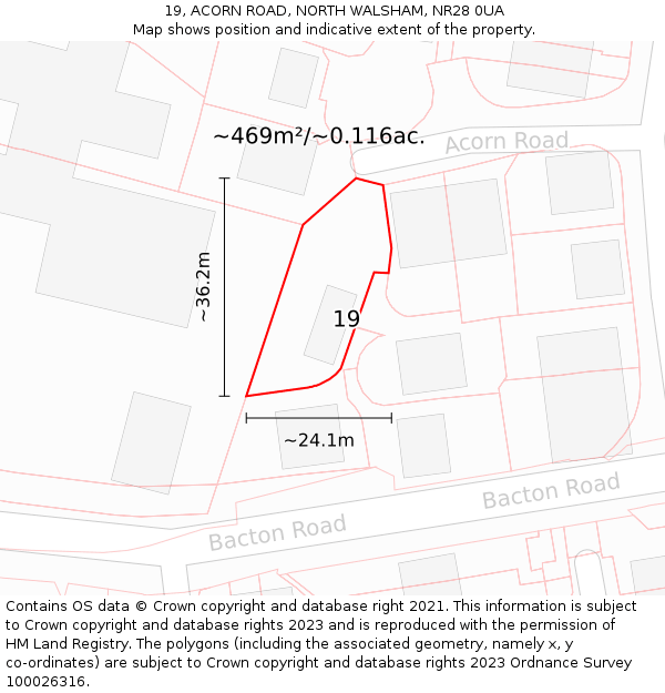 19, ACORN ROAD, NORTH WALSHAM, NR28 0UA: Plot and title map