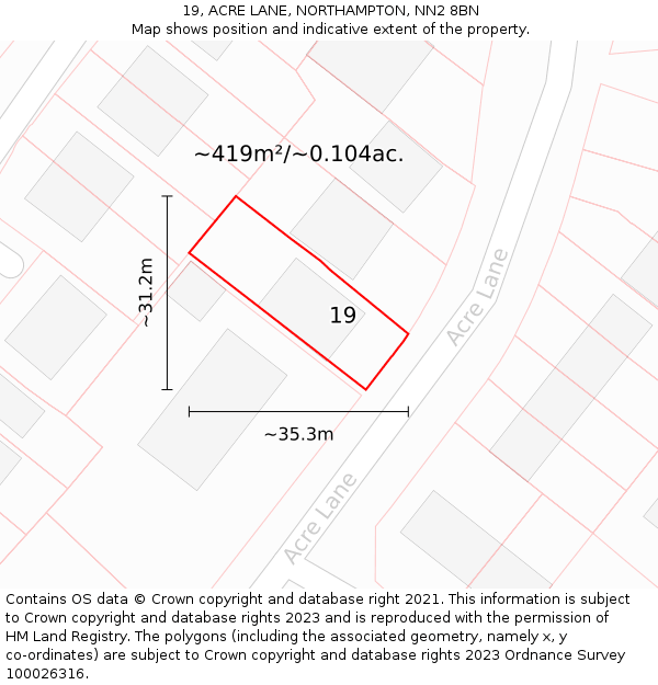 19, ACRE LANE, NORTHAMPTON, NN2 8BN: Plot and title map