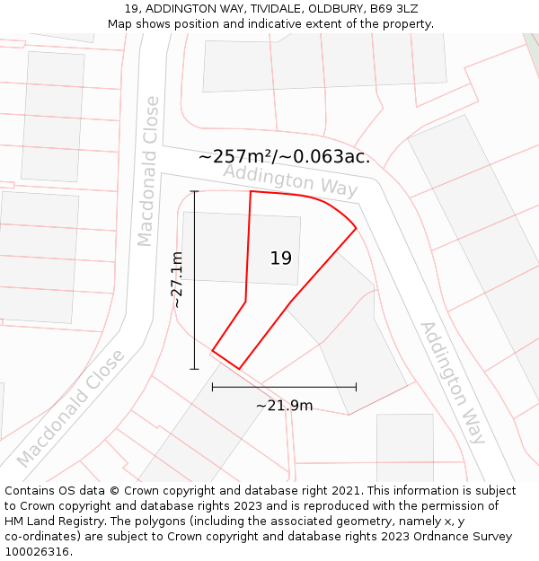 19, ADDINGTON WAY, TIVIDALE, OLDBURY, B69 3LZ: Plot and title map