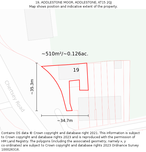 19, ADDLESTONE MOOR, ADDLESTONE, KT15 2QJ: Plot and title map