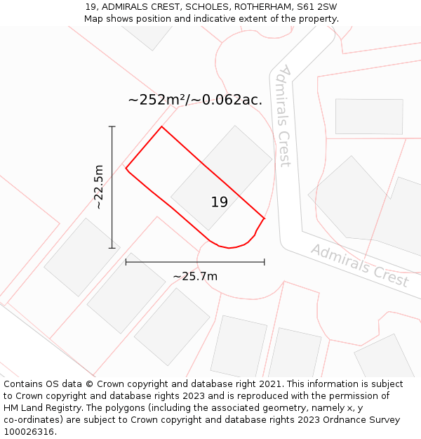 19, ADMIRALS CREST, SCHOLES, ROTHERHAM, S61 2SW: Plot and title map