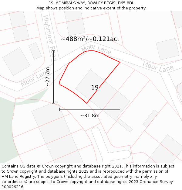 19, ADMIRALS WAY, ROWLEY REGIS, B65 8BL: Plot and title map