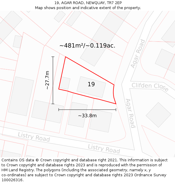 19, AGAR ROAD, NEWQUAY, TR7 2EP: Plot and title map