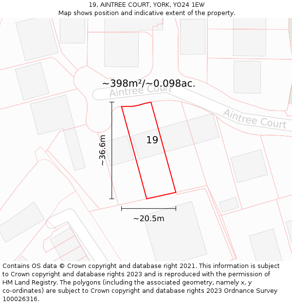 19, AINTREE COURT, YORK, YO24 1EW: Plot and title map