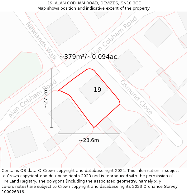 19, ALAN COBHAM ROAD, DEVIZES, SN10 3GE: Plot and title map