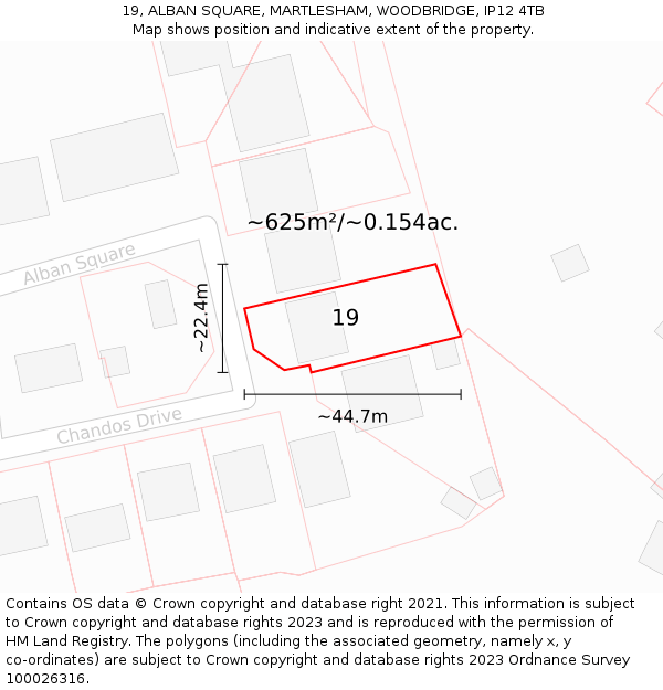 19, ALBAN SQUARE, MARTLESHAM, WOODBRIDGE, IP12 4TB: Plot and title map
