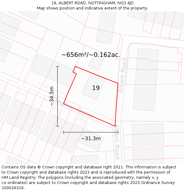 19, ALBERT ROAD, NOTTINGHAM, NG3 4JD: Plot and title map