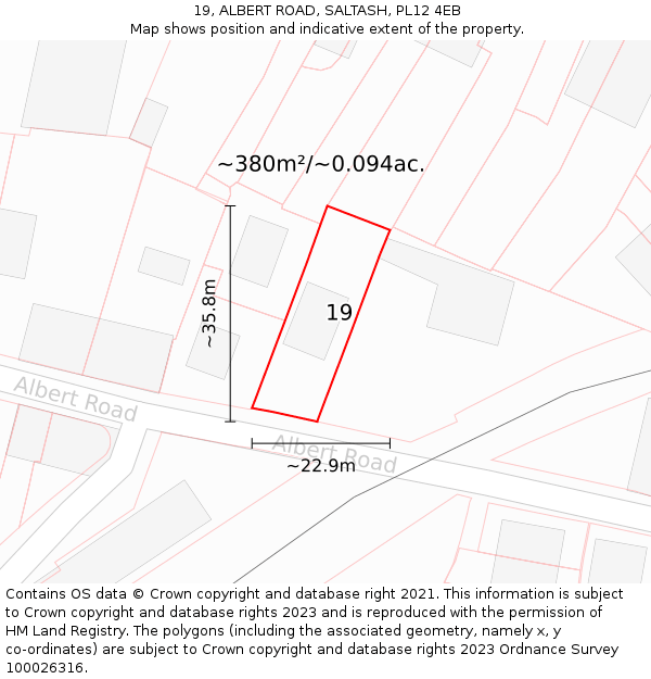 19, ALBERT ROAD, SALTASH, PL12 4EB: Plot and title map