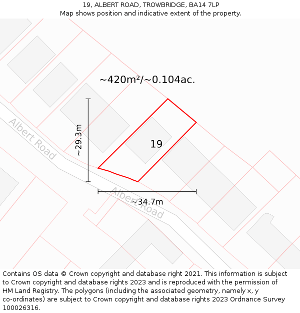 19, ALBERT ROAD, TROWBRIDGE, BA14 7LP: Plot and title map