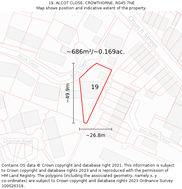 19, ALCOT CLOSE, CROWTHORNE, RG45 7NE: Plot and title map
