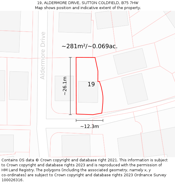 19, ALDERMORE DRIVE, SUTTON COLDFIELD, B75 7HW: Plot and title map