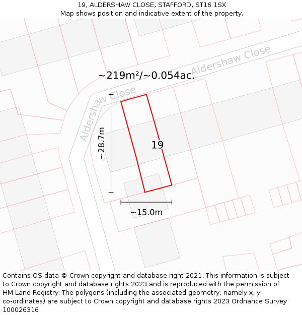 19, ALDERSHAW CLOSE, STAFFORD, ST16 1SX: Plot and title map