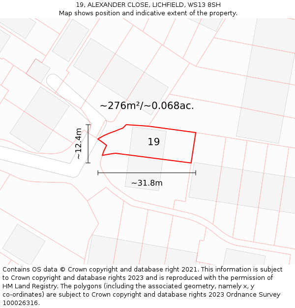 19, ALEXANDER CLOSE, LICHFIELD, WS13 8SH: Plot and title map