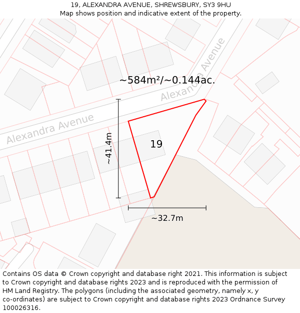 19, ALEXANDRA AVENUE, SHREWSBURY, SY3 9HU: Plot and title map