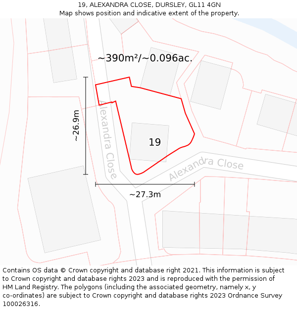 19, ALEXANDRA CLOSE, DURSLEY, GL11 4GN: Plot and title map