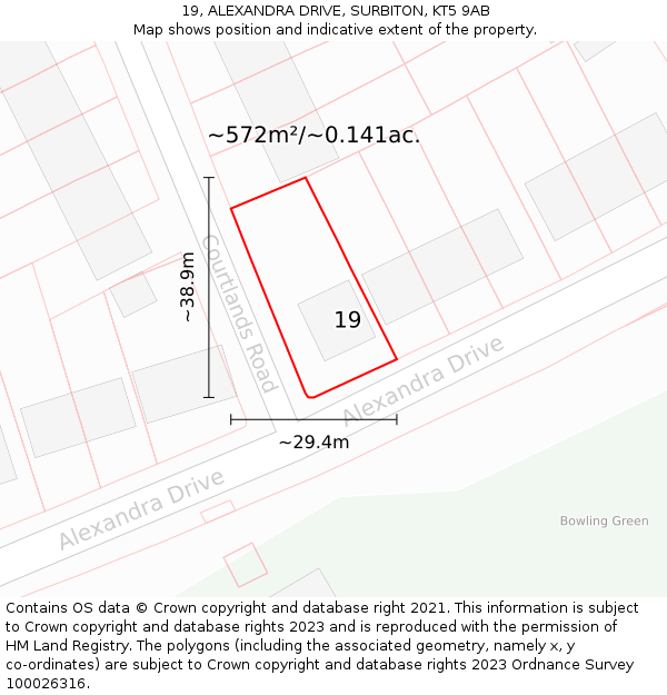 19, ALEXANDRA DRIVE, SURBITON, KT5 9AB: Plot and title map