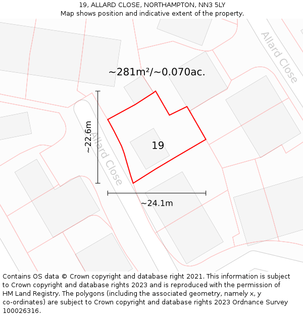 19, ALLARD CLOSE, NORTHAMPTON, NN3 5LY: Plot and title map