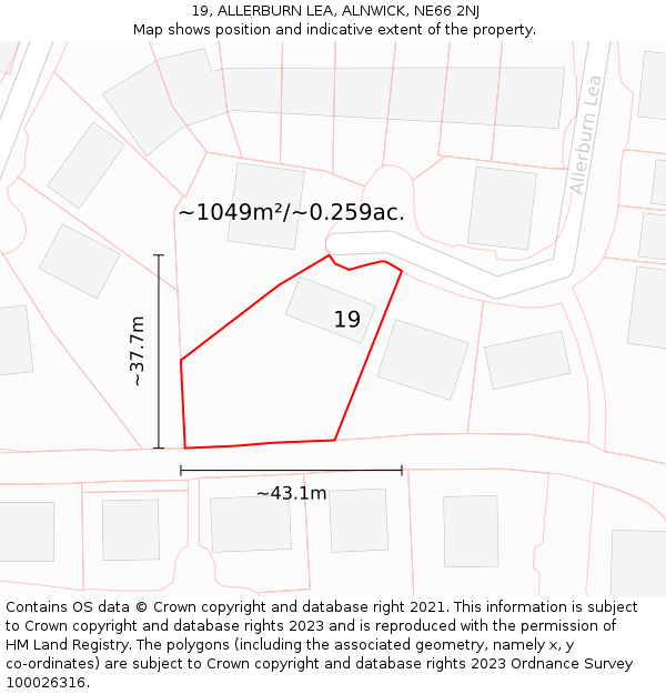 19, ALLERBURN LEA, ALNWICK, NE66 2NJ: Plot and title map