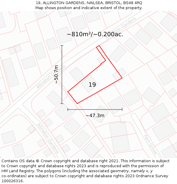 19, ALLINGTON GARDENS, NAILSEA, BRISTOL, BS48 4RQ: Plot and title map