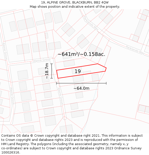 19, ALPINE GROVE, BLACKBURN, BB2 4QW: Plot and title map