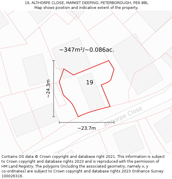 19, ALTHORPE CLOSE, MARKET DEEPING, PETERBOROUGH, PE6 8BL: Plot and title map