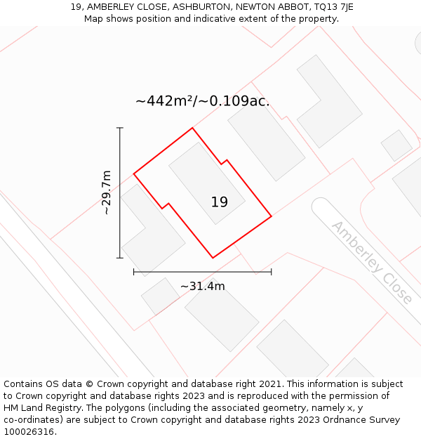 19, AMBERLEY CLOSE, ASHBURTON, NEWTON ABBOT, TQ13 7JE: Plot and title map