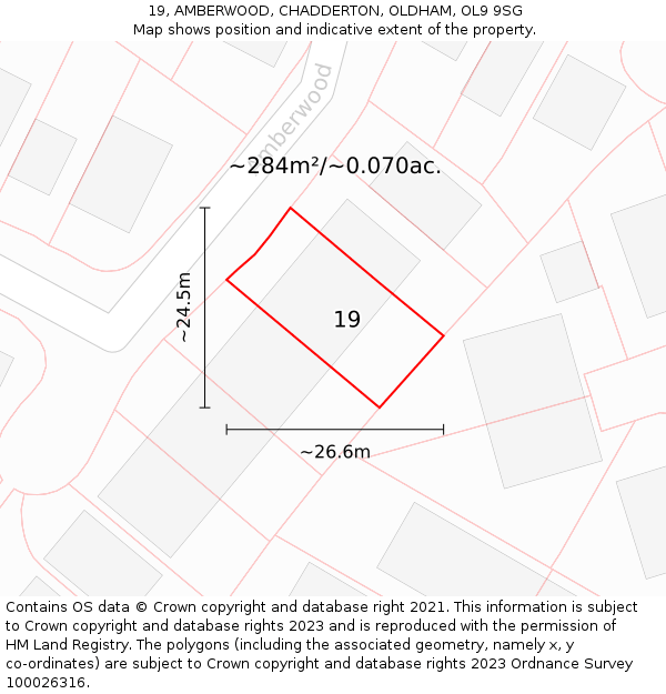 19, AMBERWOOD, CHADDERTON, OLDHAM, OL9 9SG: Plot and title map