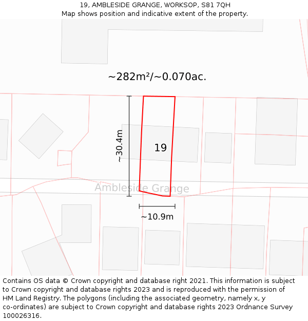 19, AMBLESIDE GRANGE, WORKSOP, S81 7QH: Plot and title map