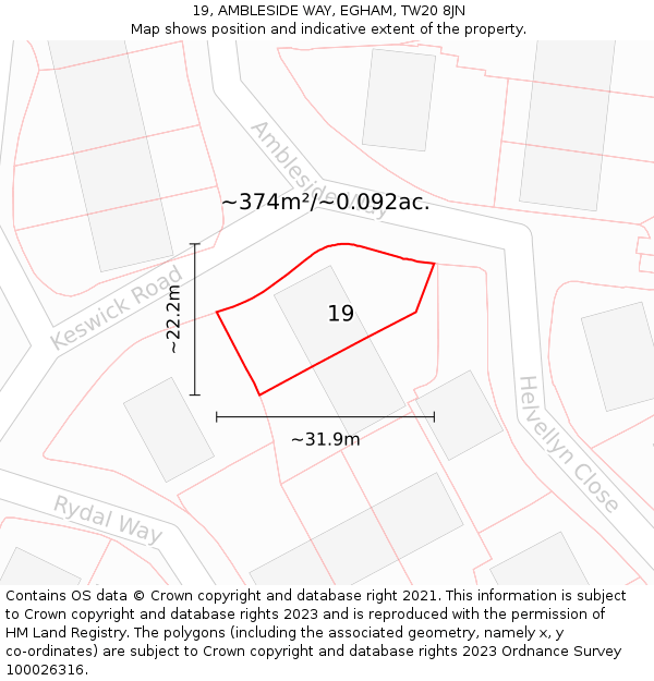 19, AMBLESIDE WAY, EGHAM, TW20 8JN: Plot and title map
