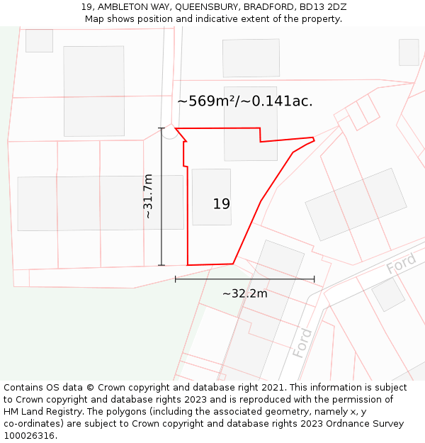 19, AMBLETON WAY, QUEENSBURY, BRADFORD, BD13 2DZ: Plot and title map