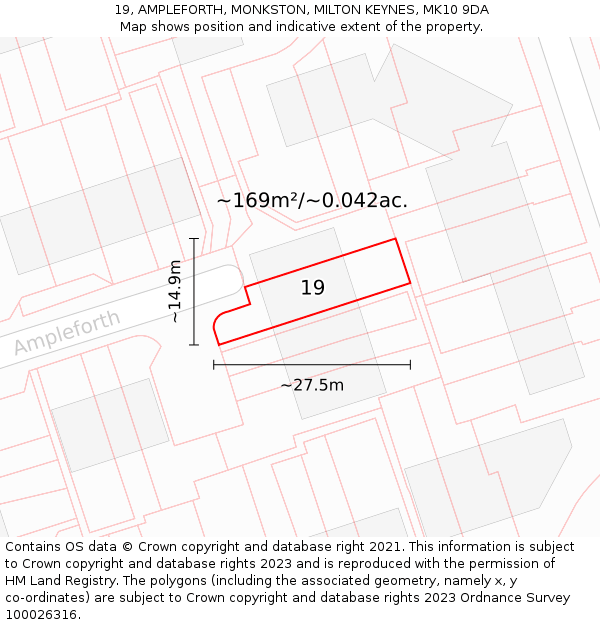 19, AMPLEFORTH, MONKSTON, MILTON KEYNES, MK10 9DA: Plot and title map