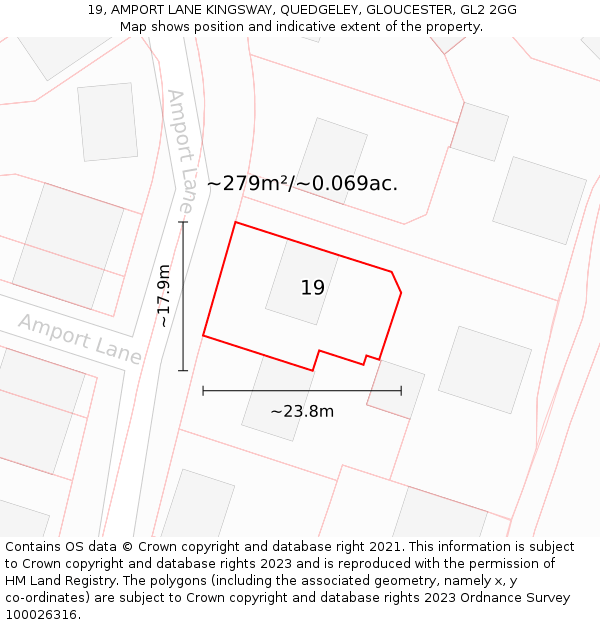 19, AMPORT LANE KINGSWAY, QUEDGELEY, GLOUCESTER, GL2 2GG: Plot and title map