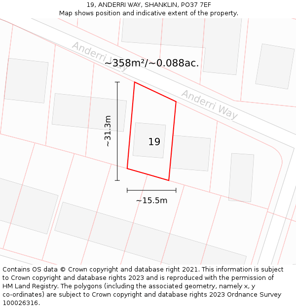 19, ANDERRI WAY, SHANKLIN, PO37 7EF: Plot and title map