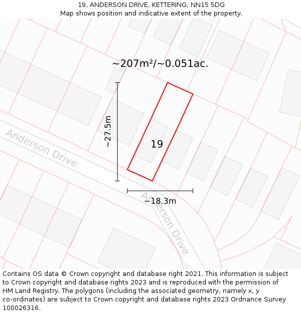 19, ANDERSON DRIVE, KETTERING, NN15 5DG: Plot and title map