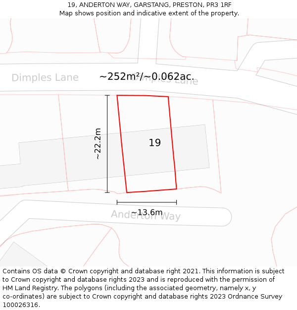 19, ANDERTON WAY, GARSTANG, PRESTON, PR3 1RF: Plot and title map