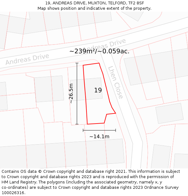 19, ANDREAS DRIVE, MUXTON, TELFORD, TF2 8SF: Plot and title map