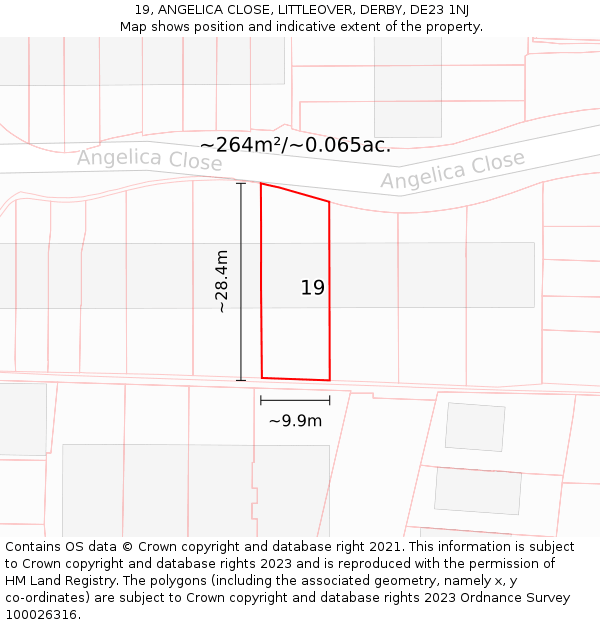 19, ANGELICA CLOSE, LITTLEOVER, DERBY, DE23 1NJ: Plot and title map