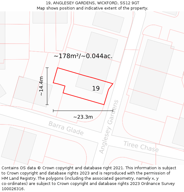 19, ANGLESEY GARDENS, WICKFORD, SS12 9GT: Plot and title map