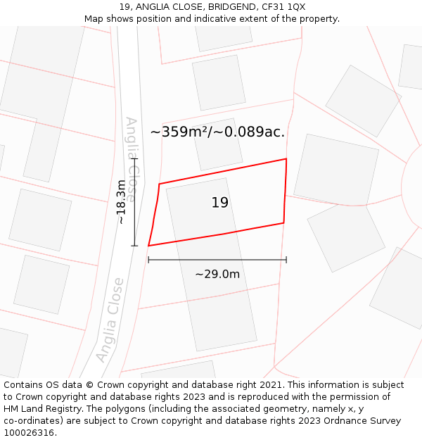 19, ANGLIA CLOSE, BRIDGEND, CF31 1QX: Plot and title map