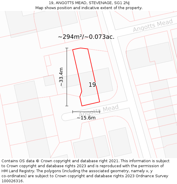 19, ANGOTTS MEAD, STEVENAGE, SG1 2NJ: Plot and title map