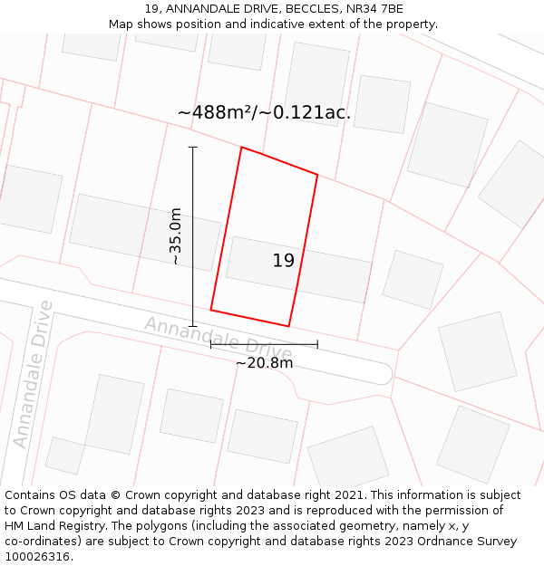 19, ANNANDALE DRIVE, BECCLES, NR34 7BE: Plot and title map