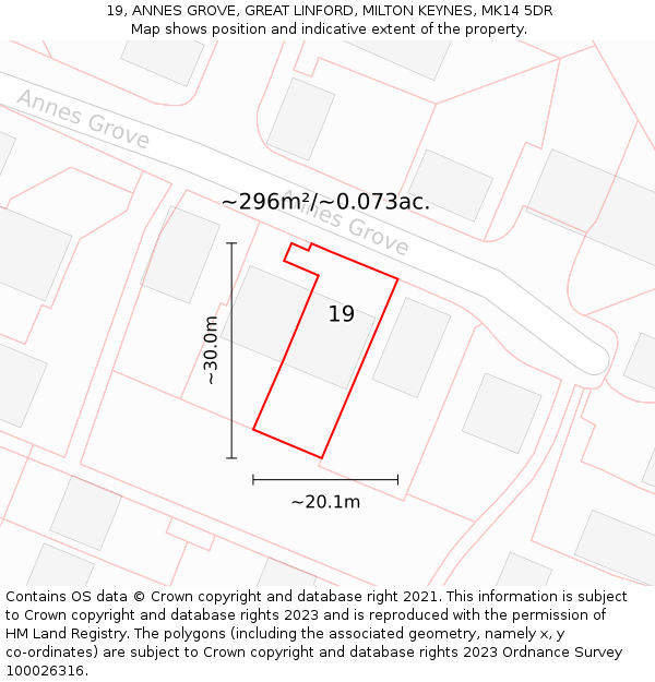 19, ANNES GROVE, GREAT LINFORD, MILTON KEYNES, MK14 5DR: Plot and title map