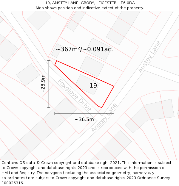 19, ANSTEY LANE, GROBY, LEICESTER, LE6 0DA: Plot and title map