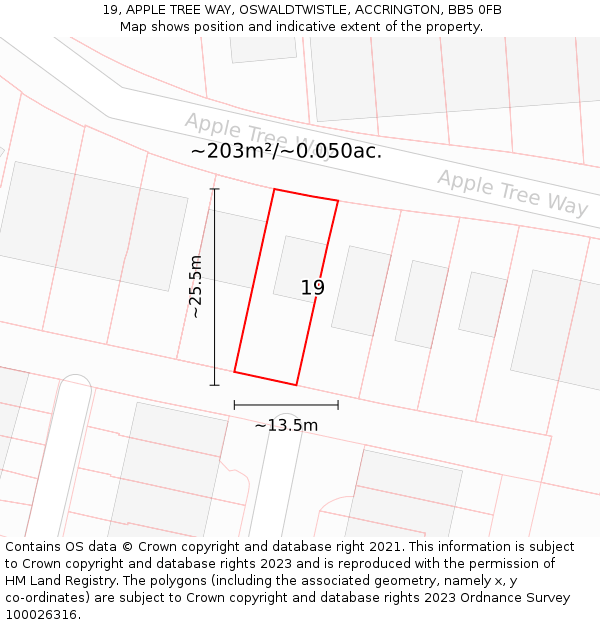 19, APPLE TREE WAY, OSWALDTWISTLE, ACCRINGTON, BB5 0FB: Plot and title map