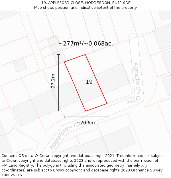 19, APPLEFORD CLOSE, HODDESDON, EN11 9DE: Plot and title map